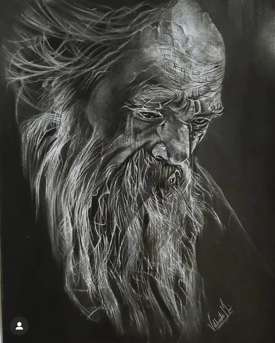 Age doesn’t matter — charcoal portrait painting by Vibhuti Mehta