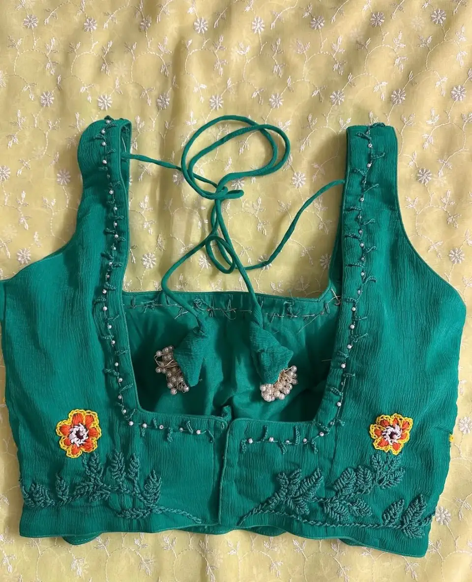 Crochet Floral — fabric painting wearable artwork by Vibhuti Mehta