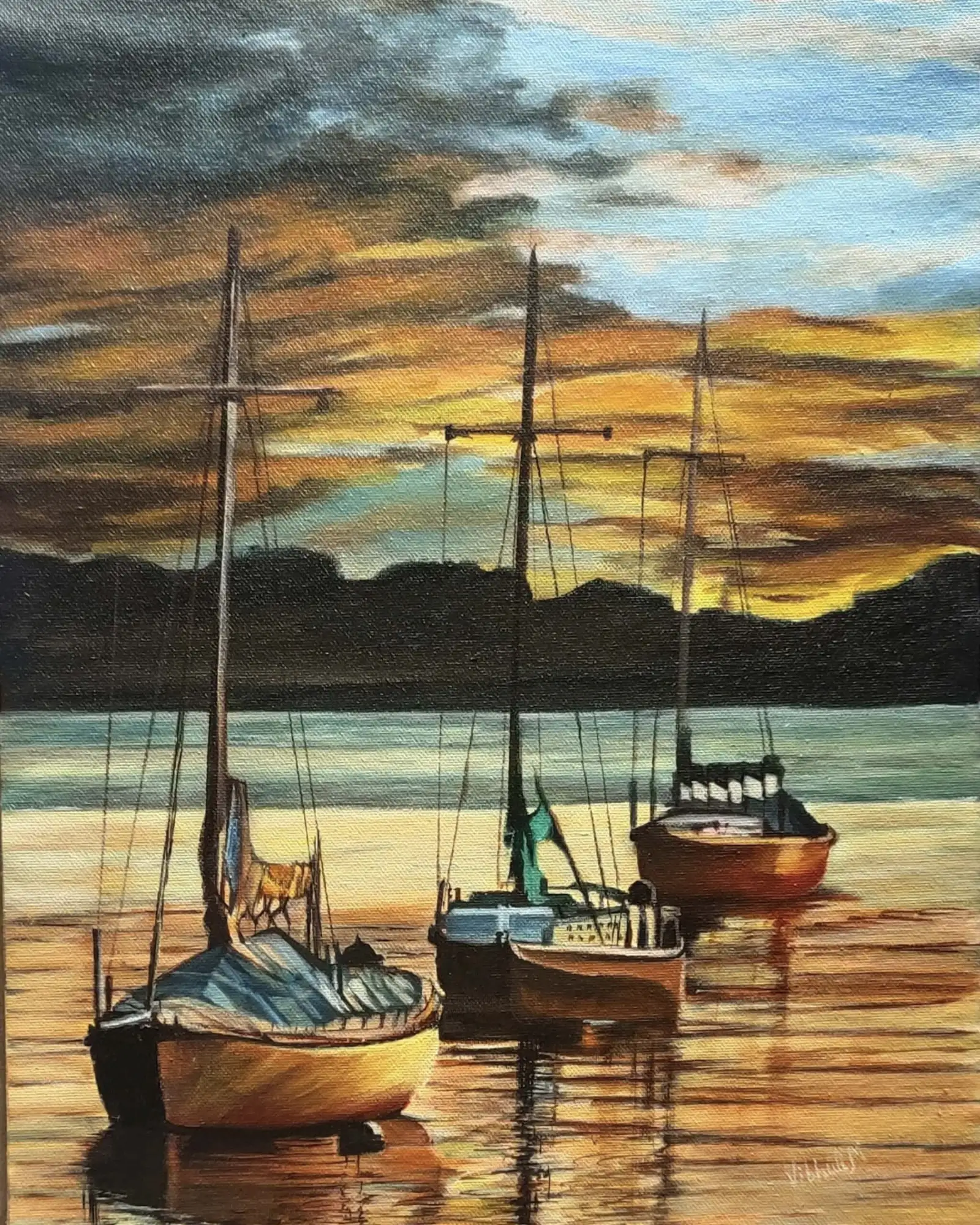 Evening by the Sea — acrylic landscape by Vibhuti Mehta