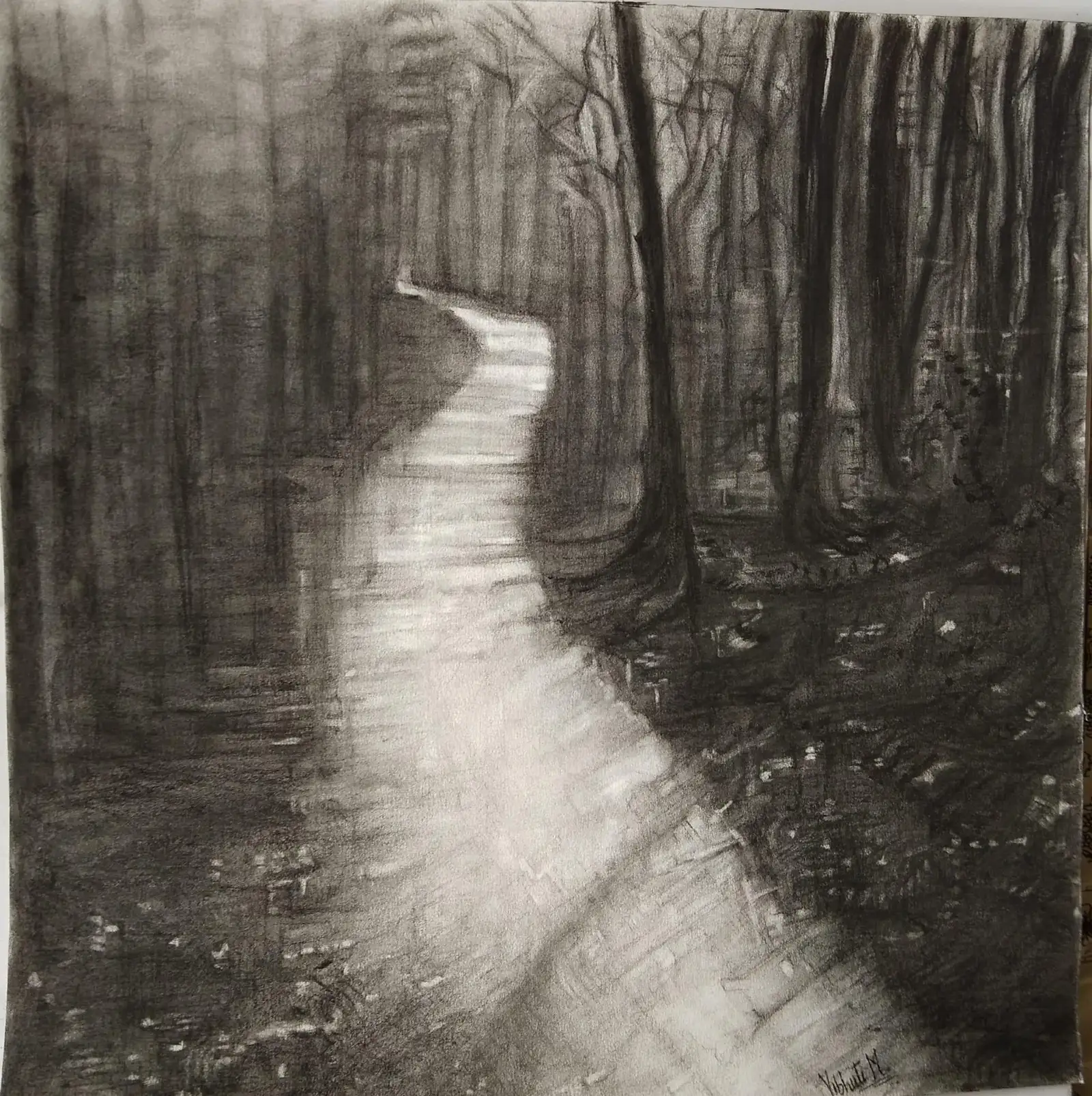 Path — charcoal landscape by Vibhuti Mehta
