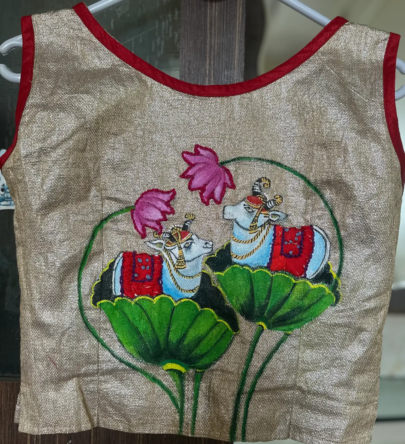 Pichhwai Art on Blouse — fabric works devotional work by Vibhuti Mehta