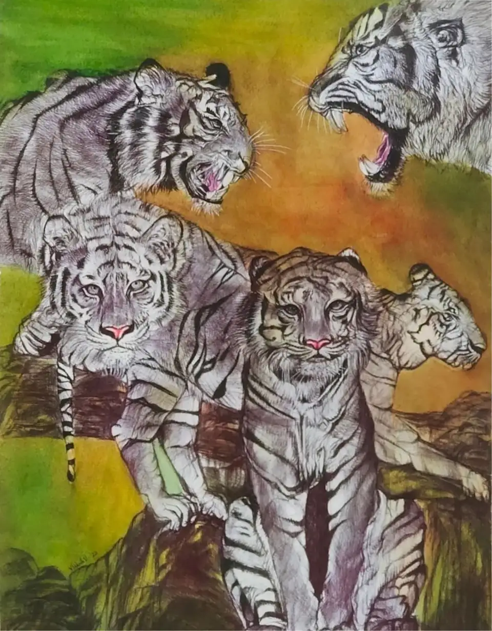 Pose — ballpoint pen wildlife study by Vibhuti Mehta