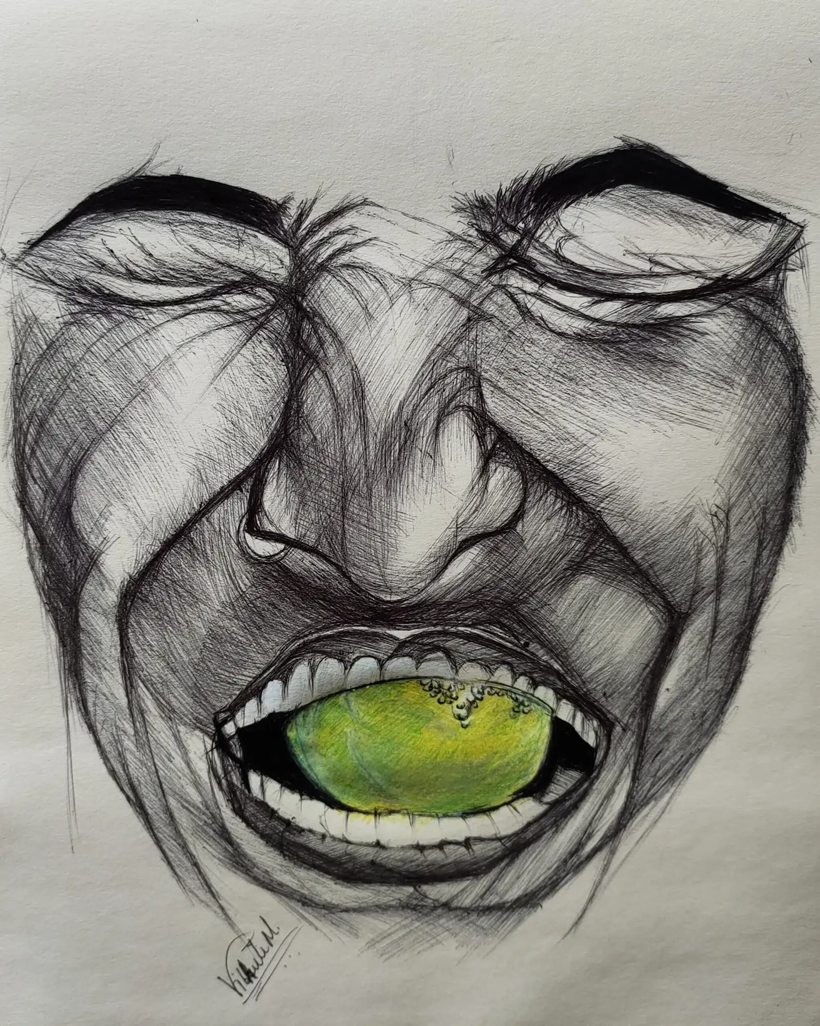 SOUR — ballpoint pen portrait by Vibhuti Mehta