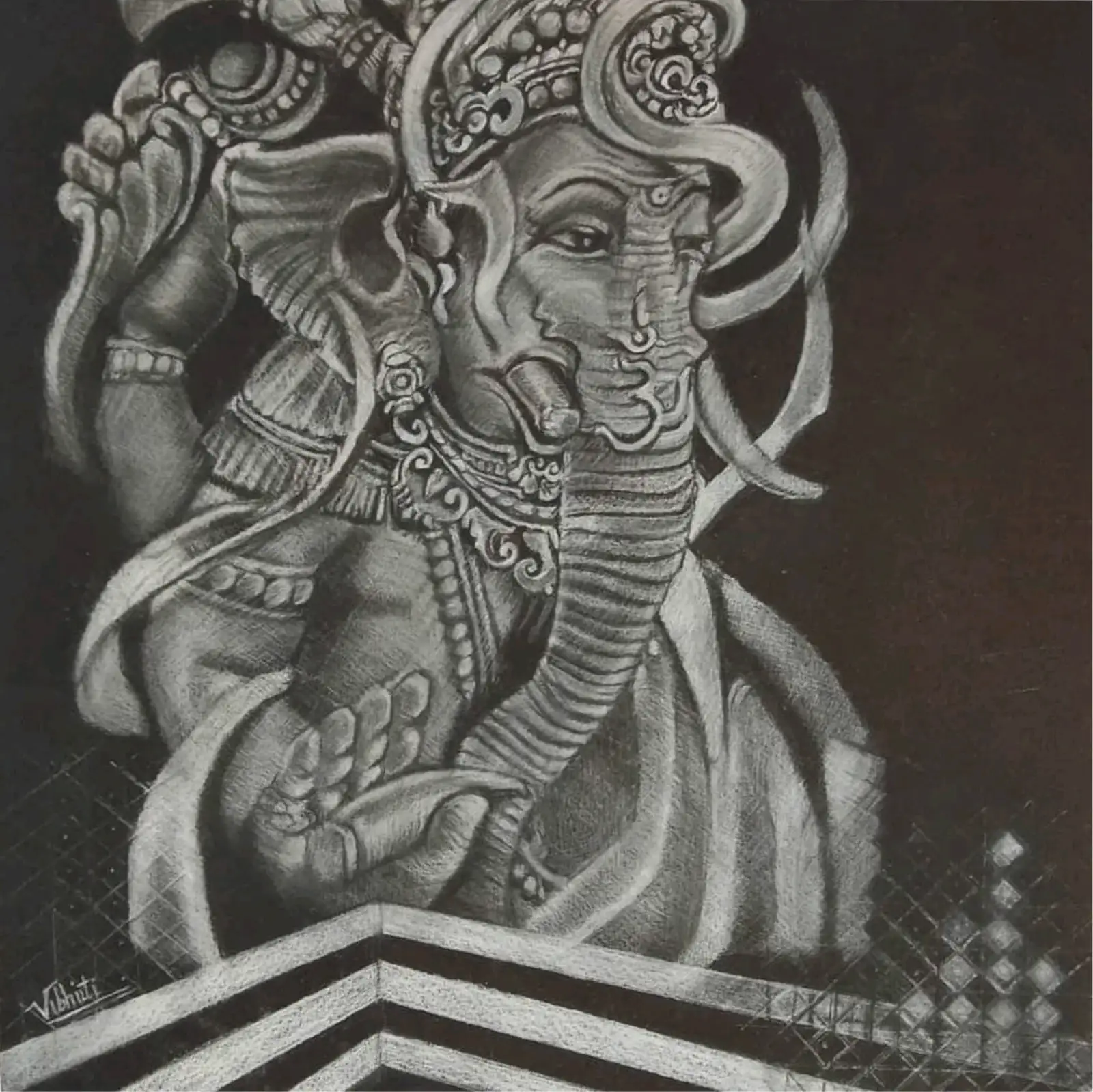 Vighnaharta — charcoal devotional work by Vibhuti Mehta