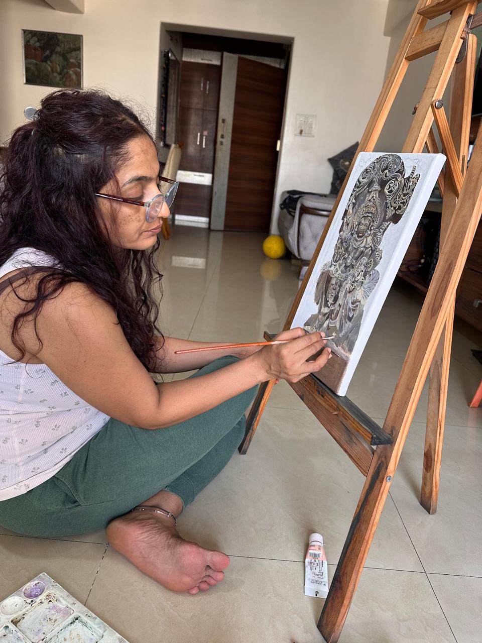Vibhuti Mehta painting at the easel