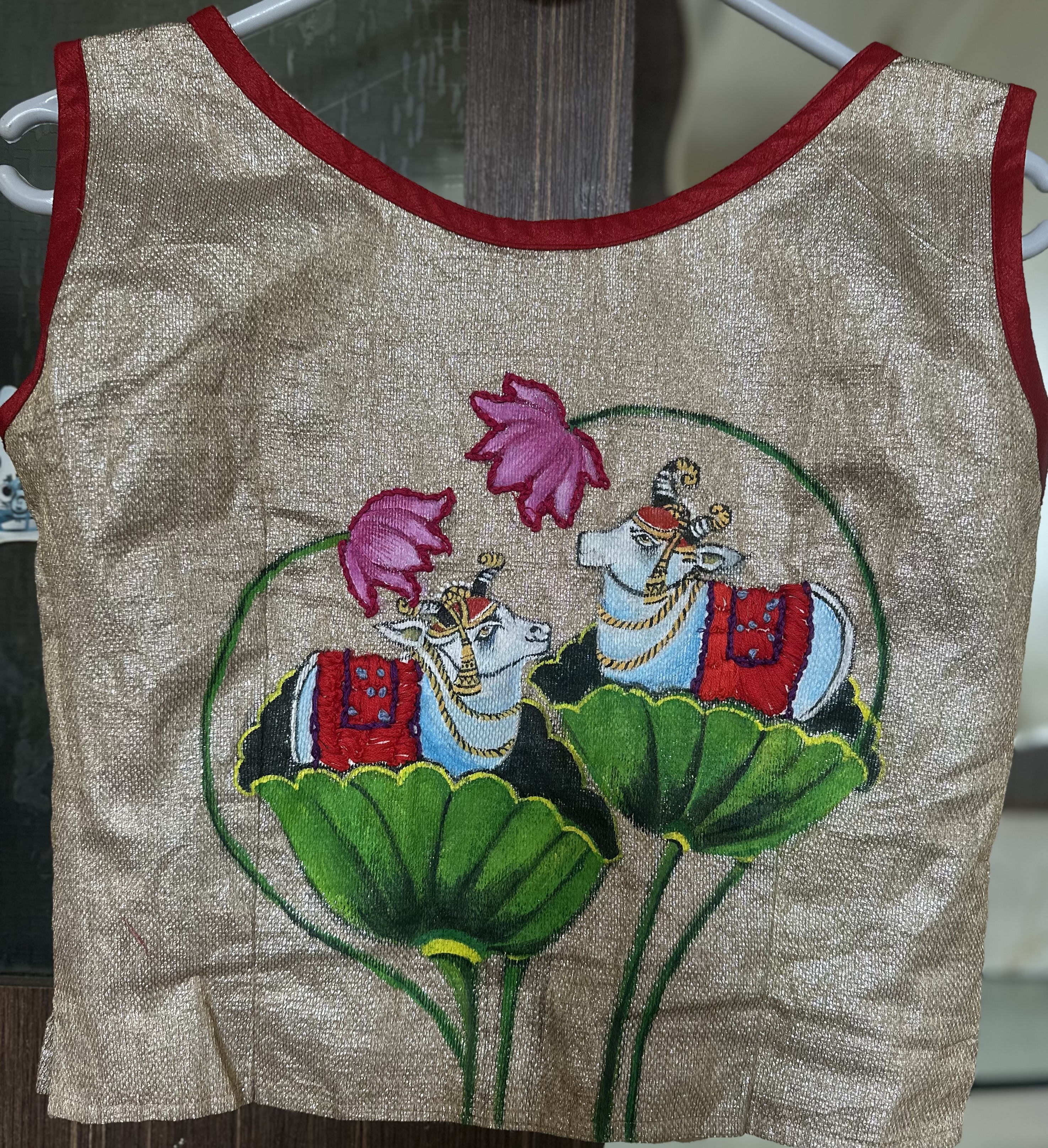 Pichhwai Art on Blouse — fabric painting devotional painting by Vibhuti Mehta