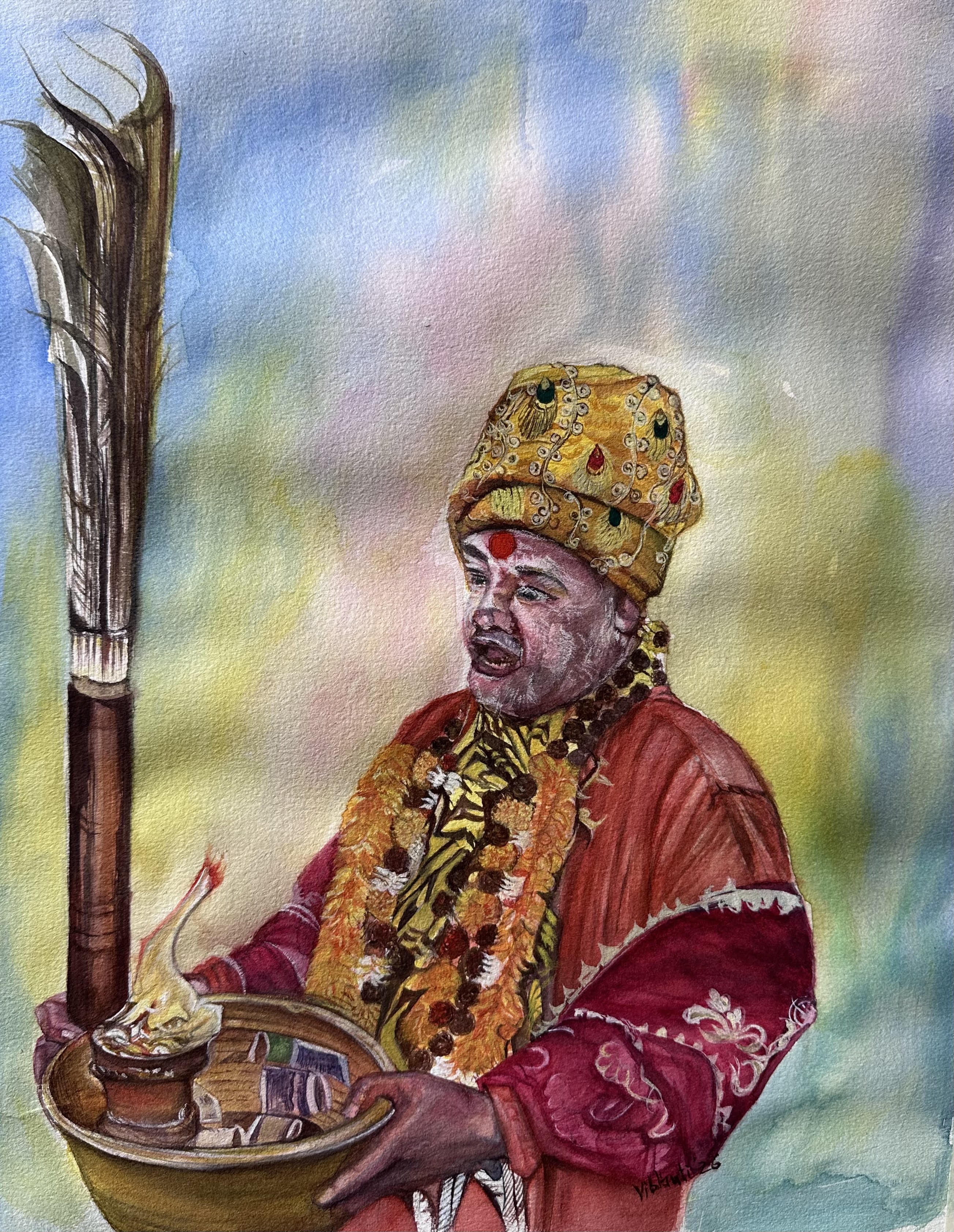 Sadhu — watercolor portrait painting by Vibhuti Mehta