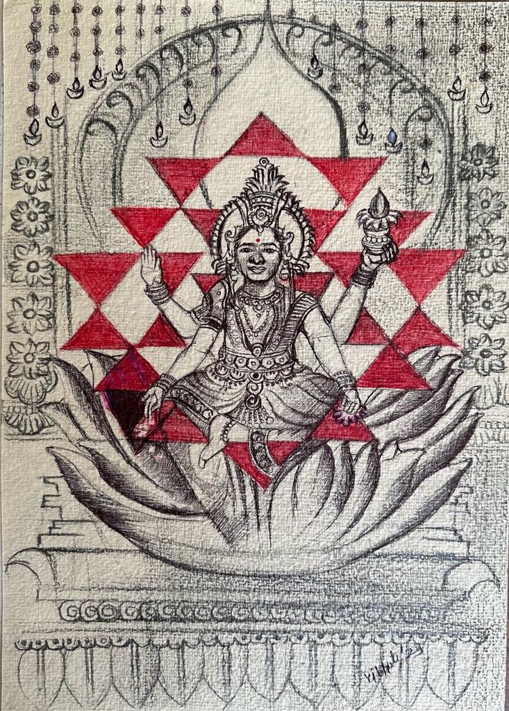 Shubha Laxmi — ballpoint pen devotional painting by Vibhuti Mehta