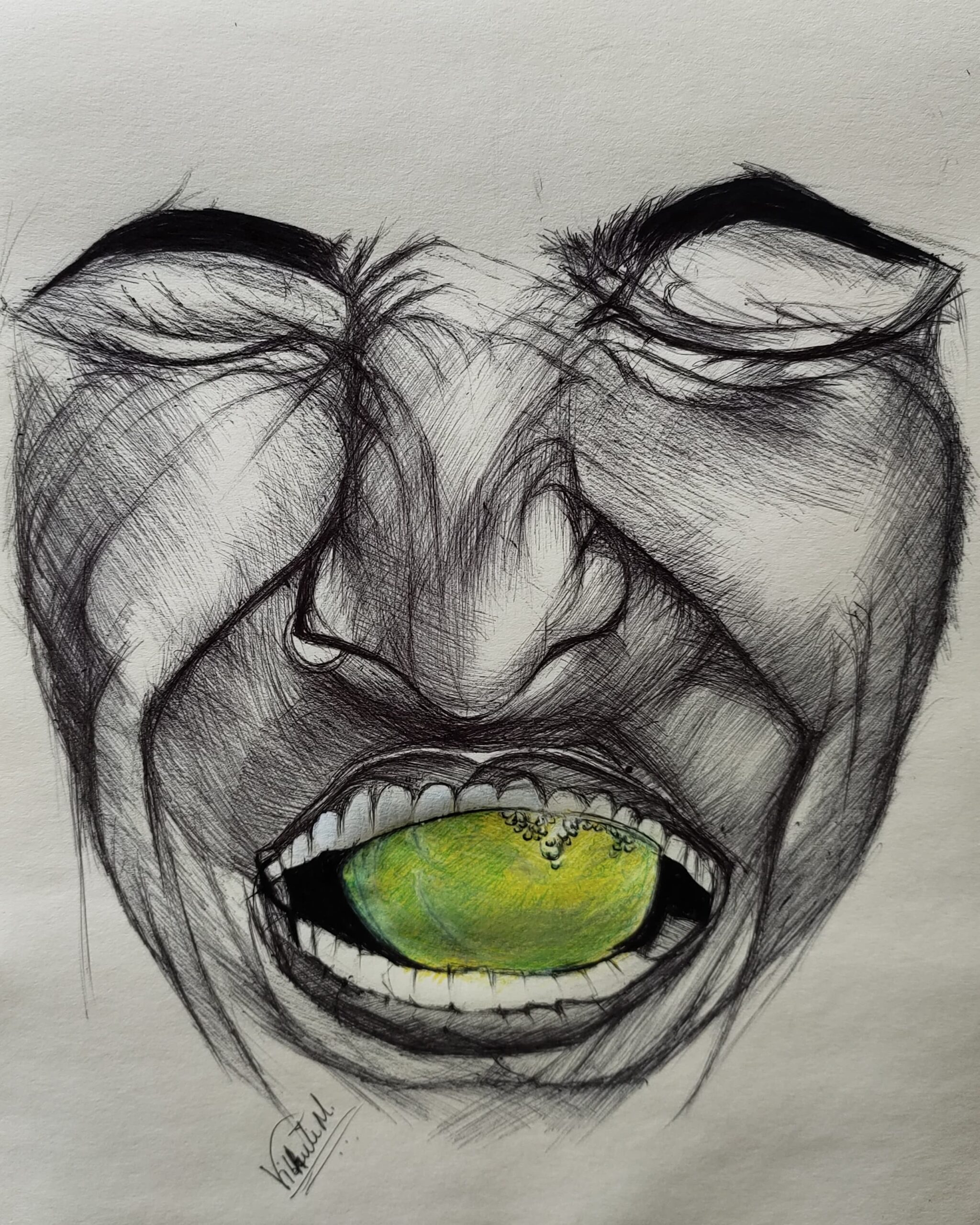 SOUR — ballpoint pen portrait painting by Vibhuti Mehta