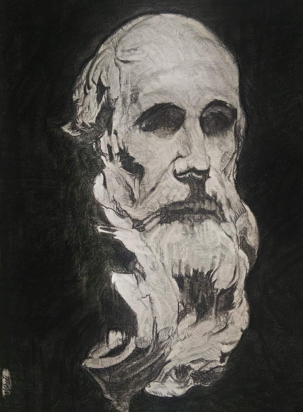 St. Jerome — charcoal devotional painting by Vibhuti Mehta