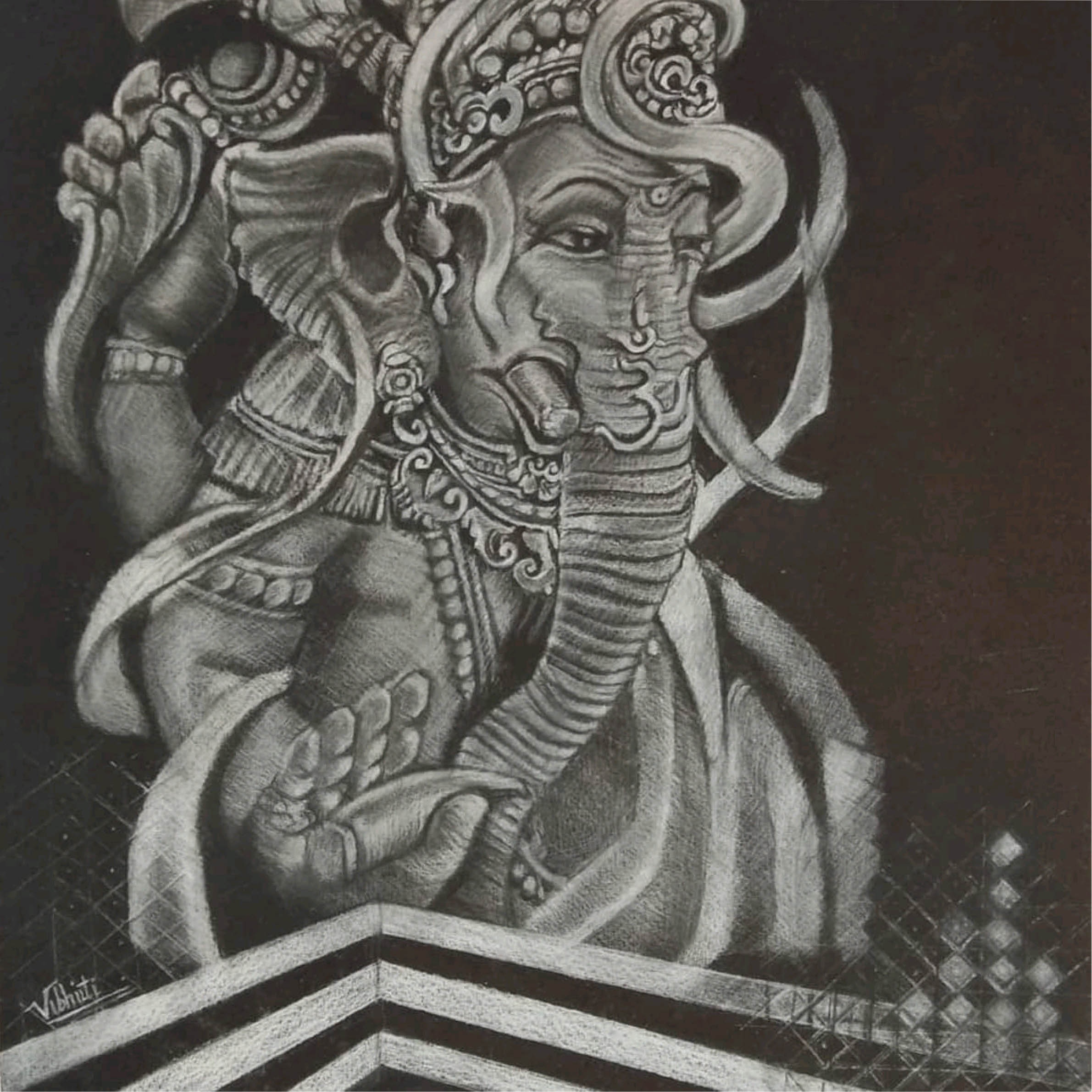 Vighnaharta — charcoal devotional painting by Vibhuti Mehta